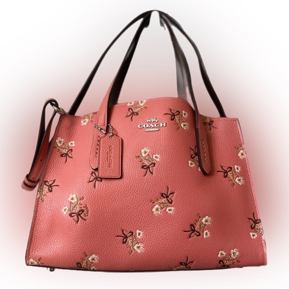 COACH Pink Floral Pebbled Leather Tote